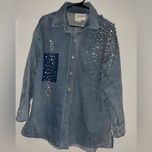 Women's Rhinestone Denim Shirt/Jacket Shacket nwot